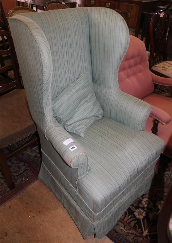 Victorian green upholstered wing armchair